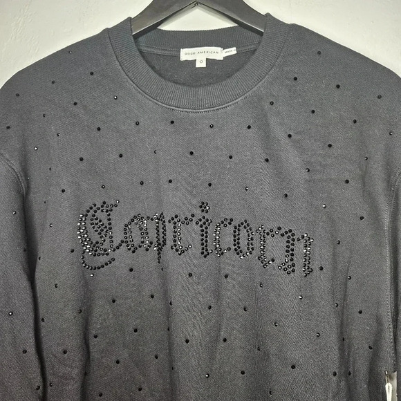 Good American Zodiac Embellished Crew Neck Sweater Capricorn NWT Black Crystals​ - Picture 5 of 15